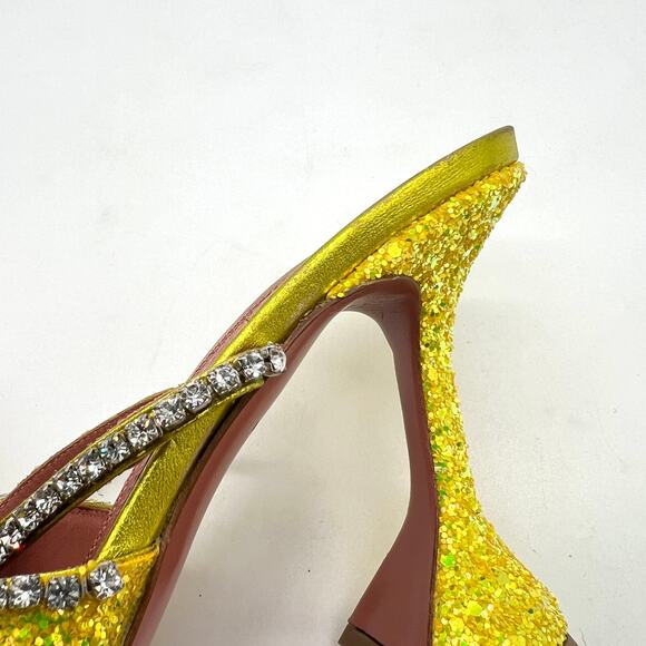 AMINA MUADDI Glitter Gilda Heeled Mule Women 8 Yellow Rhinstone Strap Pointy Toe - Picture 13 of 16